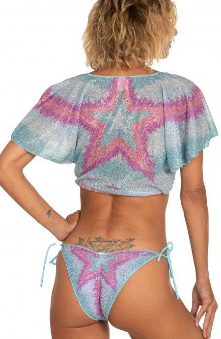 Pin Up Stars Crop Top Aperto Scollo A V Lurex Stampa Stella Sfumata Presa