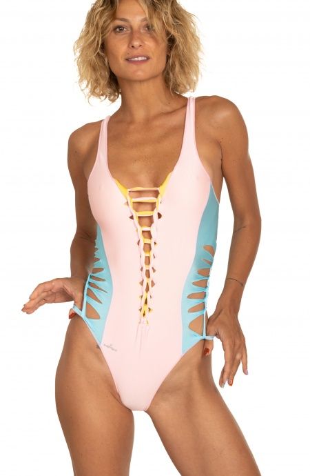 Pin Up Stars Costume Intero Double Cut Tinta Unita Nuova