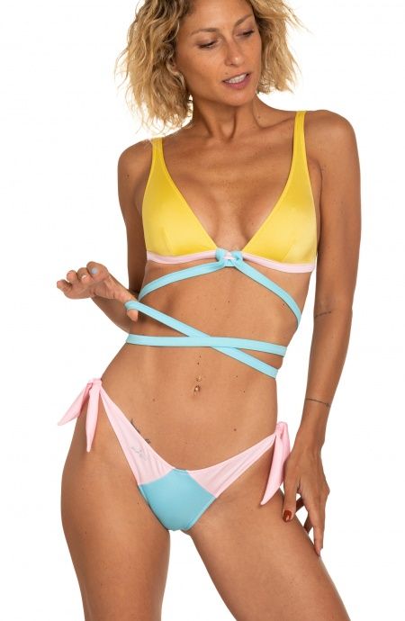 Pin Up Stars Bikini Triangolo Vela Slip Fiocchi Tinta Unita Moda