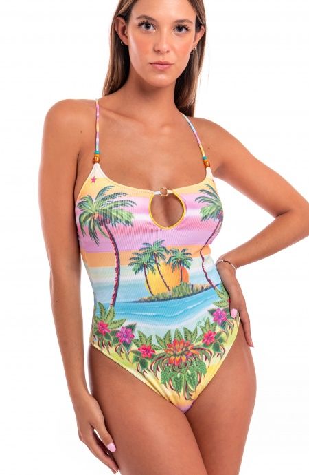 Pin Up Stars Costume Intero Tessuto Costina Stampa Hawaii Acquista Ora