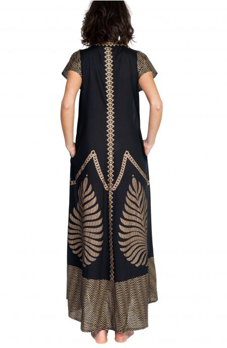 Pin Up Stars Long Dress In Cotone Foglia Oro Vendita Economica