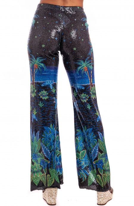 Pin Up Stars Pantalone Zampa Paillettes Stampa Hawaii Prezzo di fabbrica