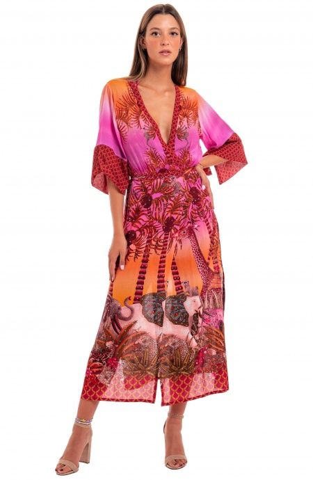 Pin Up Stars Kimono Mussola di Viscosa Palm Paradise Vendita