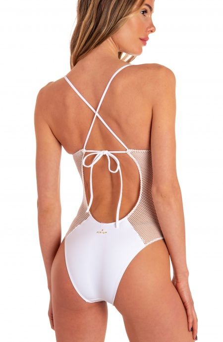 Pin Up Stars Costume Intero Ricamo Lance Tinta Unita Rete Presa