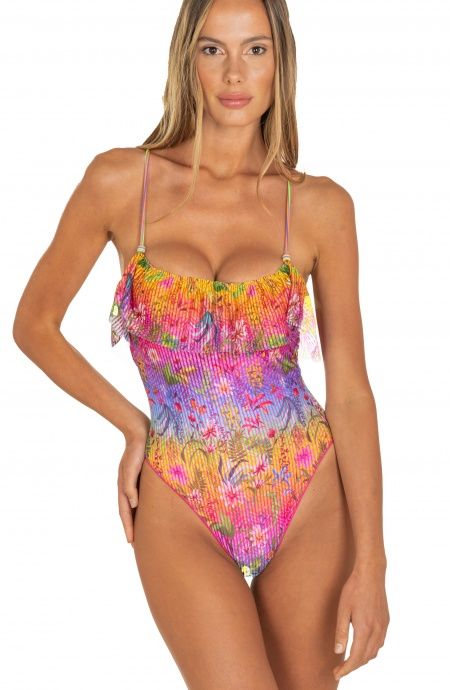 Pin Up Stars Costume Intero Con Balza Flower Rainbow Strass Hotsell