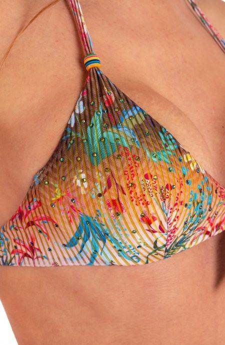 Pin Up Stars Bikini Balconcino Con Ferretto Slip Medio Flower Rainbow Strass Presa