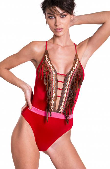 Pin Up Stars Costume Da Bagno Intero Ricamo Con Frange