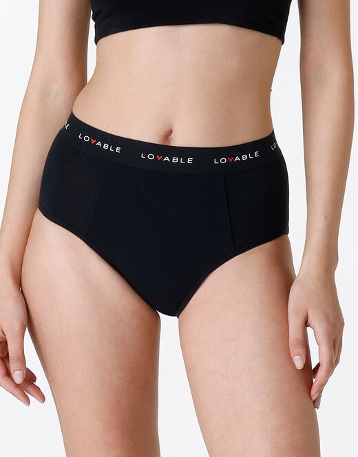 Lovable NUOVO Slip alto da ciclo lavabile in cotone biologico certificato, colore nero, per flusso abbondante Promozione Limitata