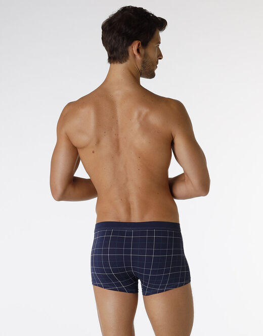 Lovable Boxer Casual Stretch Cotton in cotone elasticizzato, blu navy con stampa a quadri Sottocosto