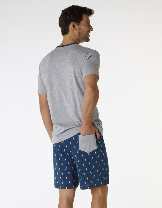 Lovable Pigiama corto in cotone, grigio melange con stampa Officina