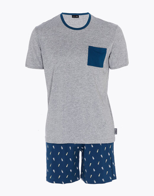 Lovable Pigiama corto in cotone, grigio melange con stampa Officina