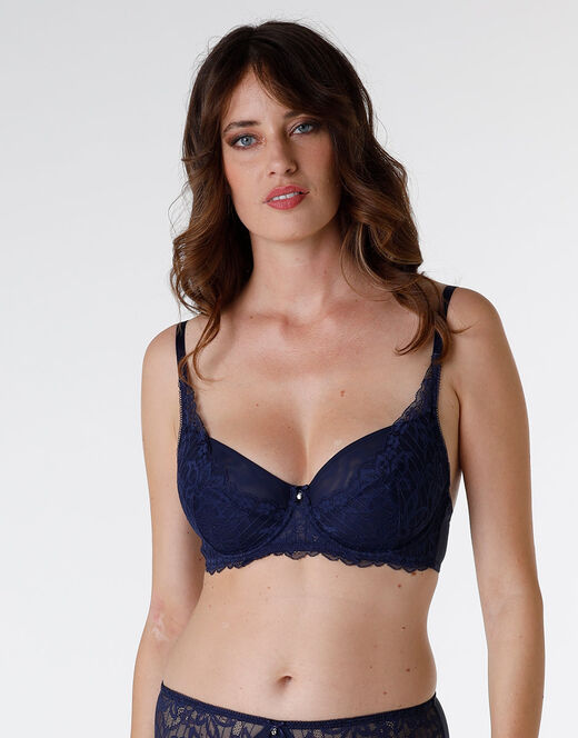 Lovable Reggiseno con ferretto Striped Lace in pizzo e microfibra, blu scuro Affare Del Giorno