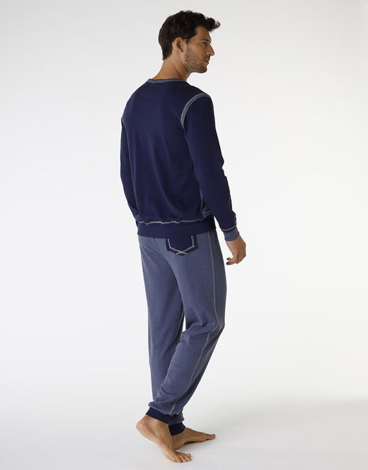 Lovable Pigiama lungo in Interlock filato melange, blu navy e blu melange Offerte