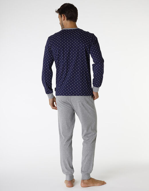 Lovable Pigiama lungo in jersey di cotone, blu navy con motivo geometrico Vendita Calda