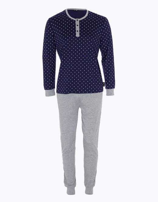 Lovable Pigiama lungo in jersey di cotone, blu navy con motivo geometrico Vendita Calda