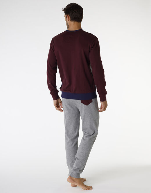 Lovable Pigiama lungo in interlock di cotone, bordeaux grigio e blu Saldi Di Fabbrica