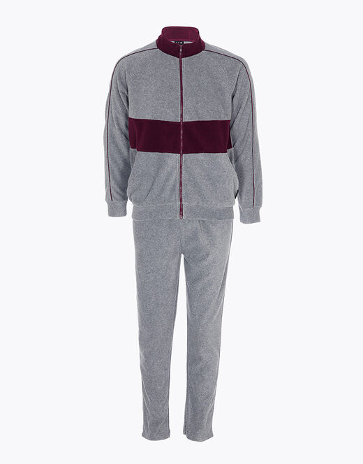 Lovable Homewear aperto in pile, grigio melange scuro e bordeaux Moda