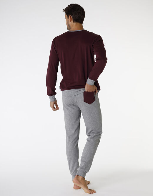 Lovable Pigiama lungo in interlock di cotone, bordeaux e grigio melange 2025