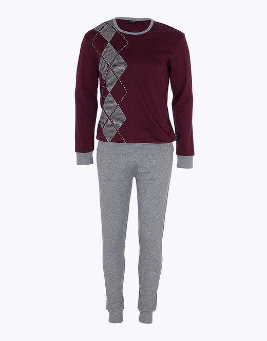 Lovable Pigiama lungo in interlock di cotone, bordeaux e grigio melange 2025