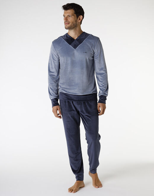 Lovable Pigiama lungo in ciniglia, blu polvere e blu navy Acquista Ora
