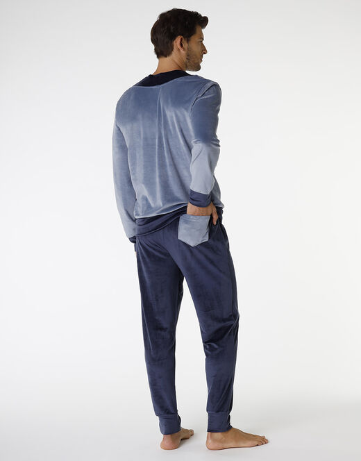 Lovable Pigiama lungo in ciniglia, blu polvere e blu navy Acquista Ora