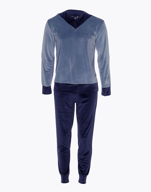 Lovable Pigiama lungo in ciniglia, blu polvere e blu navy Acquista Ora