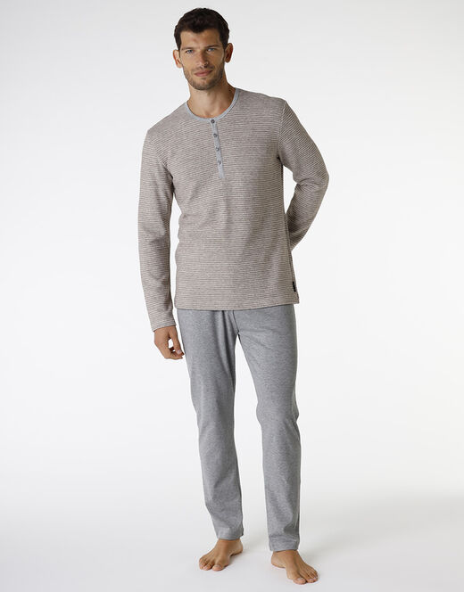 Lovable Pigiama lungo in interlock, corda scuro e grigio Promozione Limitata