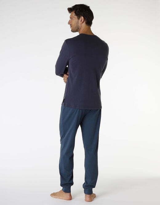 Lovable Pigiama lungo in interlock di cotone, blu navy con stampa a quadri Fino Al -60%