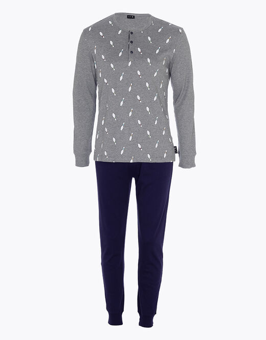 Lovable Pigiama lungo in cotone, grigio melange scuro stampa bowling Nuova