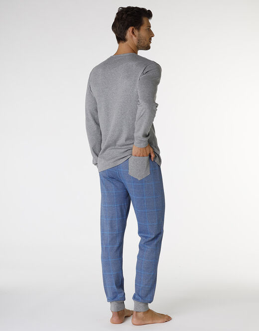 Lovable Pigiama lungo in interlock di cotone, grigio melage scuro e blu polvere con stampa 2025