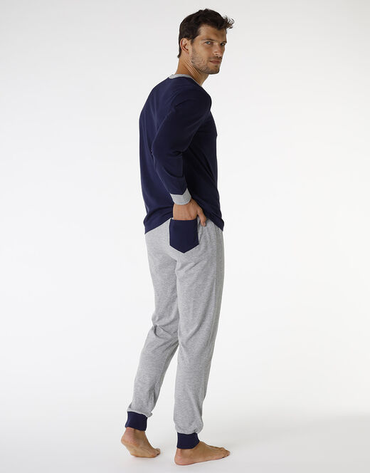 Lovable Pigiama in jersey di cotone, blu navy e grigio melange Pezzi Unici