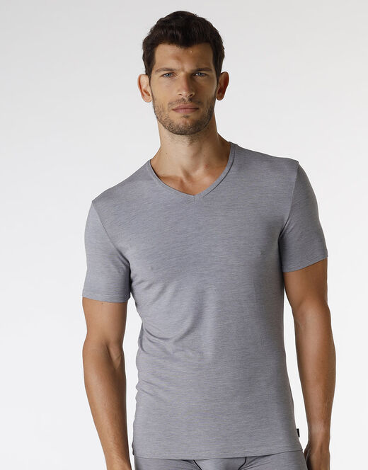 Lovable T-shirt con scollo a V Micromodal Fil a Fil, grigio melange Negozio