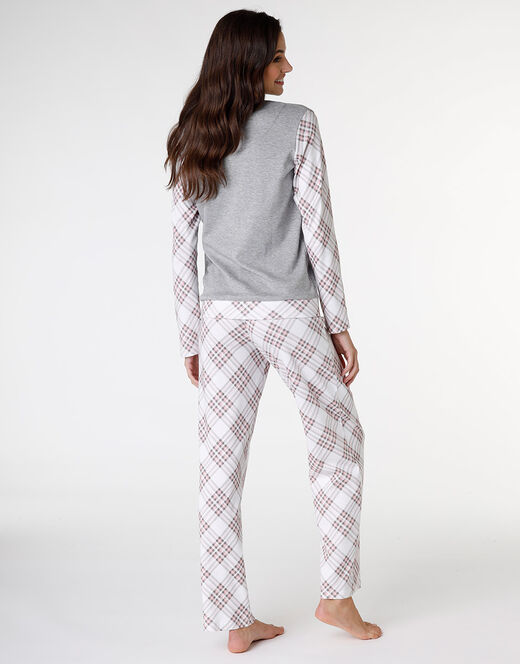 Lovable Pigiama lungo in interlock di cotone, grigio melange stampato Hotsell