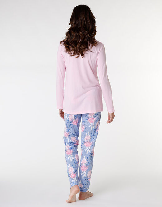 Lovable Pigiama lungo aperto in cotone modal, rosa con stampa floreale Vendite Flash
