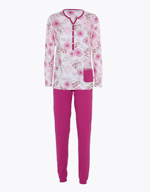 Lovable Pigiama lungo in jersey di cotone, rosa con stampa floreale Moda