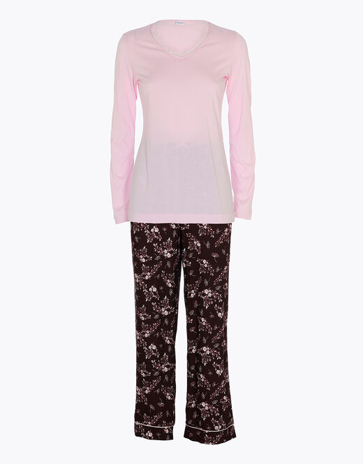 Lovable Pigiama lungo in jersey modal e viscosa, rosa con stampa floreale Fino Al -60%