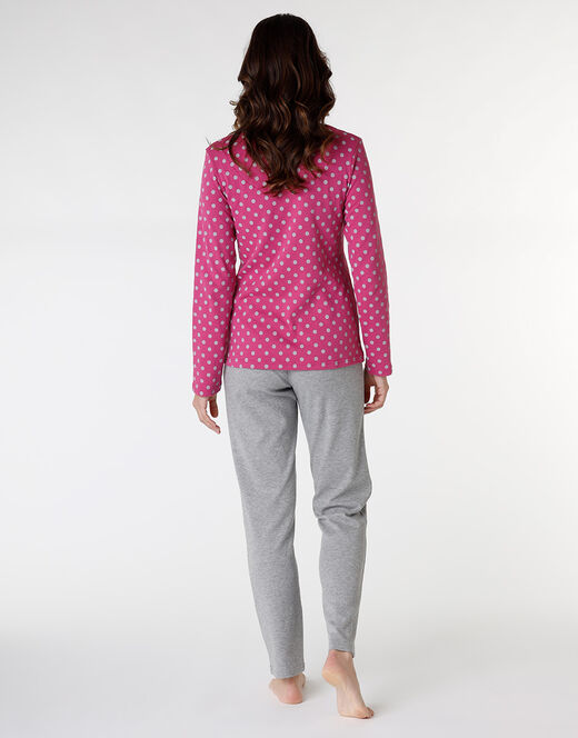 Lovable Pigiama lungo aperto in interlock cotone e viscosa, rosa ciclamino Online