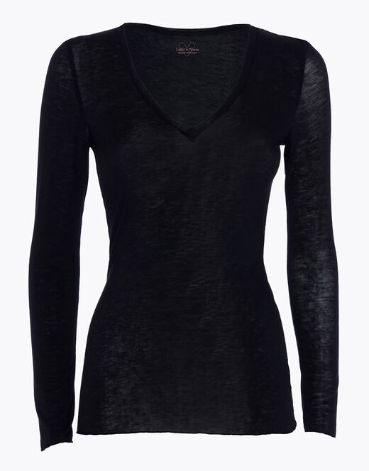 Lovable Maglia a manica lunga con scollo a V in modal e cashmere, nero Saldi Di Fabbrica