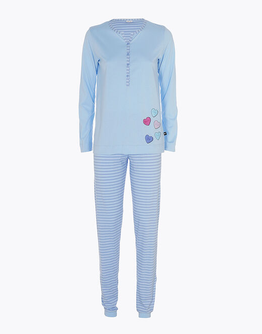 Lovable Pigiama lungo in jersey di cotone, azzurro In Saldo