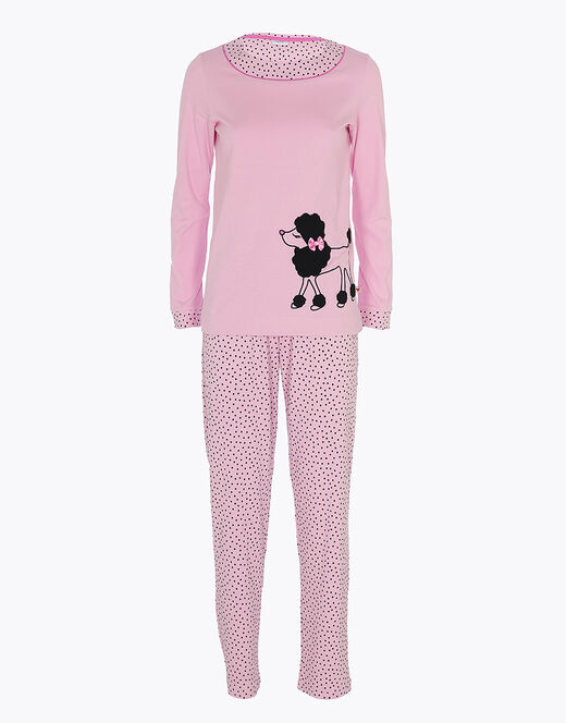 Lovable Pigiama lungo in jersey di cotone, rosa con motivi e stampa Shopping Online