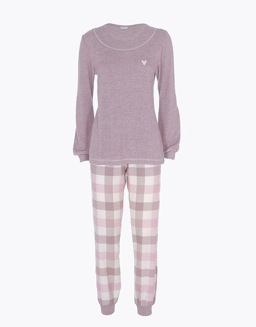 Lovable Homewear chiuso in flanella di cotone, rosa grigio Pezzi Unici