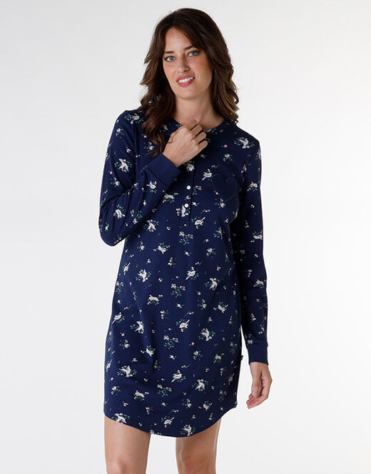 Lovable Camicia da notte in interlock di cotone, blu stampato Fino Al -60%