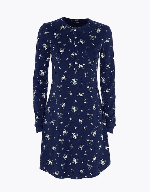 Lovable Camicia da notte in interlock di cotone, blu stampato Fino Al -60%