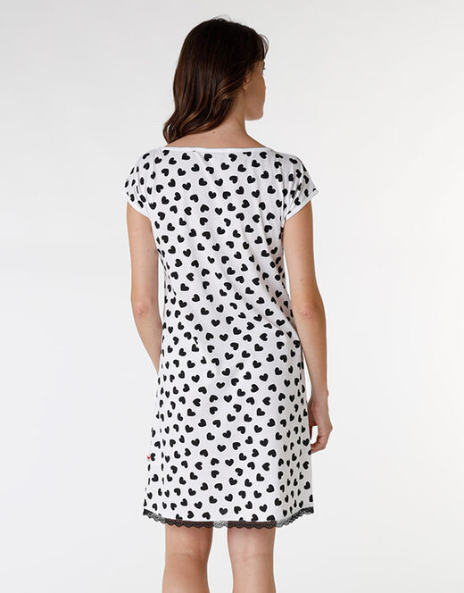 Lovable Camicia da notte in jersey di cotone, stampa cuori neri su sfondo bianco Sottocosto