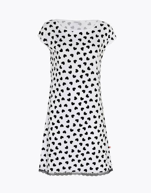 Lovable Camicia da notte in jersey di cotone, stampa cuori neri su sfondo bianco Sottocosto