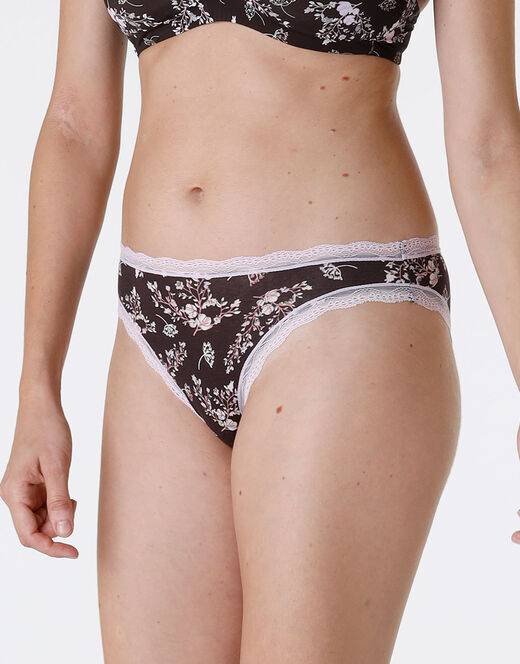 Lovable Slip Lovable Panties in cotone e pizzo elasticizzati, stampa fiori fondo caffè Offerta
