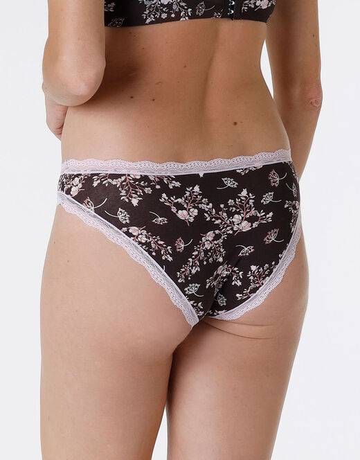 Lovable Slip Lovable Panties in cotone e pizzo elasticizzati, stampa fiori fondo caffè Offerta