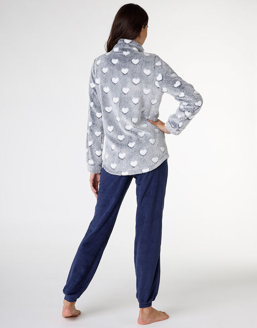 Lovable Homewear aperto in pelliccetta jacquard e micropile, blu In vendita