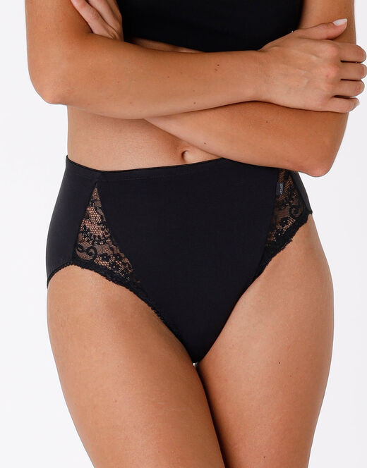 Lovable Slip midi Lovely Charme nero in cotone elasticizzato con pizzo Nuova