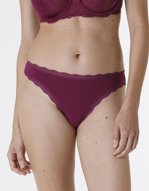 Lovable Slip Lovable Panties in cotone e pizzo elasticizzati, bordeaux Outlet